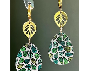 Leaf Earrings: Whimsical Nature Jewelry with Hand-Drawn Shrink Plastic Charms
