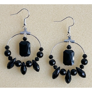 Midnight: Earrings, Funky Jewelry, Maximalist Beaded Hoops, Bold Goddess Fashion, Eclectic Indie Dangle, Artsy Bohemian Chic Gift for Her