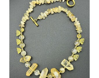 Yellow Crystal Necklace: Whimsical Beaded Jewelry with Citrine and Quartz
