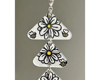 Daisies and Bees Pendant: Hand-Drawn Shrink Plastic Jewelry