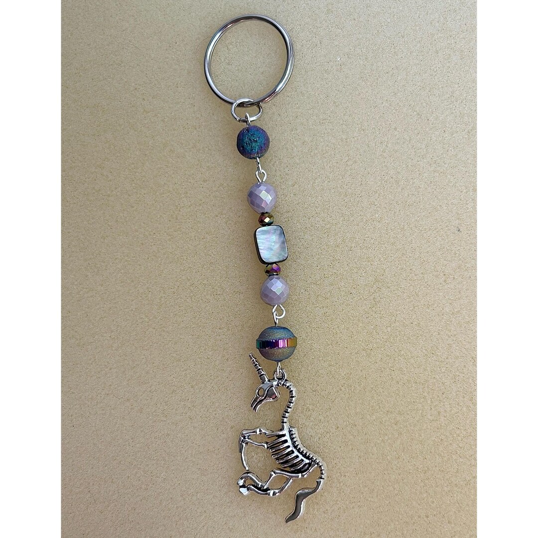 Skeletal Unicorn Keychain / Bag Charm: Purple Beaded Accessory - Etsy