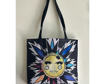 Sun Tote Bag: Boho Shoulder Purse with Celestial Art, Medium Carryall