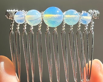 Opal Comb: Decorative Hair Jewelry for Women, Silver Brass Slide with Metal Teeth