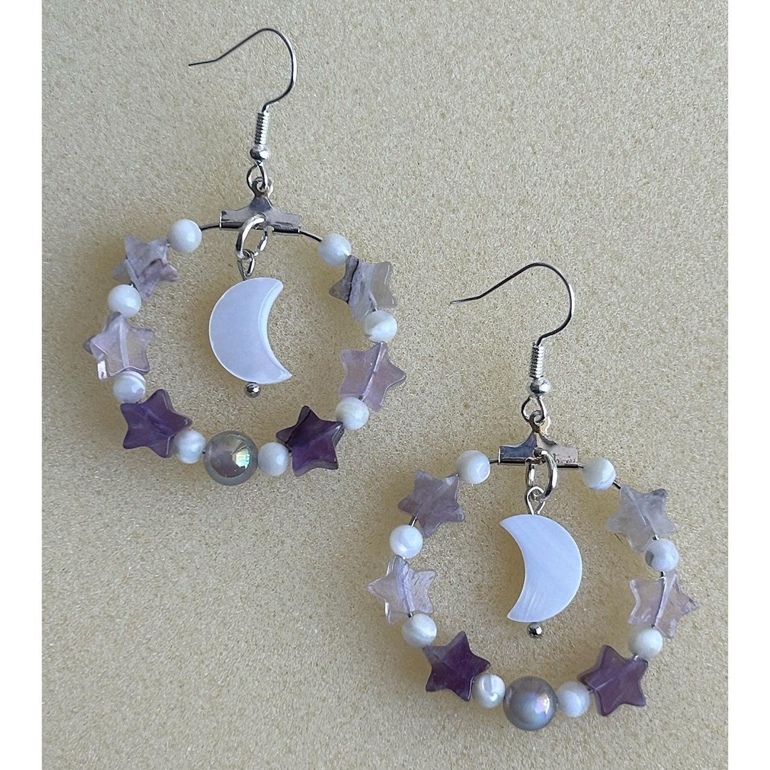 Purple Starlight: Earrings, Funky Moon Jewelry, Quirky Boho Hippie Dangle, Artsy Goddess Fashion, Fun Celestial Aesthetic, Cute Gift for Her - Etsy Japan