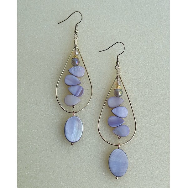 Lilac Petals: Shell Teardrop Hoop Earrings, Fun and Funky Nature-Inspired Jewelry, Handmade Statement Accessory, Elegant and Unique Design