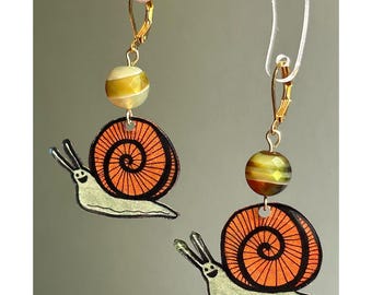 Grinning Snail Dangle Earrings: Funky Boho Shrink Plastic Jewelry