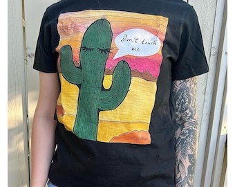 Cactus Graphic Tee: Funny T-Shirt, Black Cotton with Short Sleeve, Wearable Art