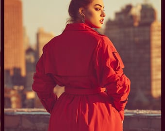 Röd ulltrenchcoat för kvinnor, klassisk vinterjacka, ytterkläder i vintagestil, handgjord damkappa, ull-bomullsblandad kappa, present till henne