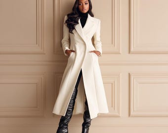 Wool Ivory Peacoat – APT.9 Coat Women's Large – Double Breasted