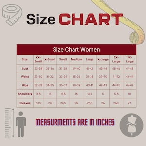 Puede incluir: Una tabla de tallas de ropa de mujer, con medidas en pulgadas. La tabla incluye medidas de busto, cintura, caderas, hombros y mangas para tallas XX-Small a 3X-Large. Tambi&eacute;n se muestra una cinta m&eacute;trica y un maniqu&iacute;.