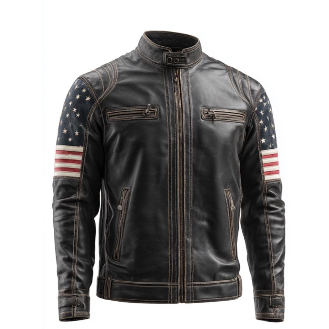 Vintage Leather Jacket American Flag - Etsy