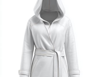 Vit trenchcoat med huva för kvinnor, fårskinnsjacka i läder, minimalistiska ytterkläder, handgjord damkappa, present till henne vinterkappa