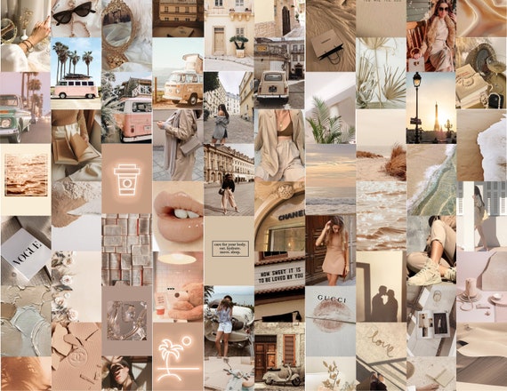 Boujee Aesthetic Wall Collage Kit Boho Cream Beige Collage Etsy