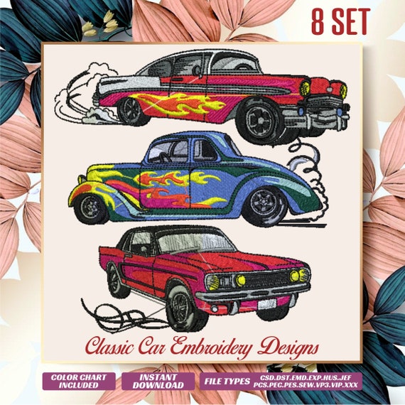 Embroidery designs 8 sets of classic car embroidery designs Etsy