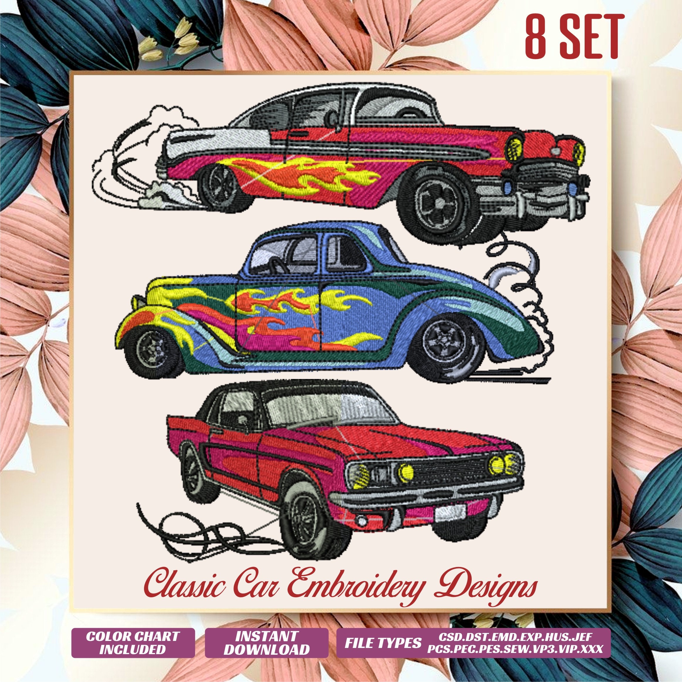 Embroidery designs 8 sets of classic car embroidery designs  etsy Embroidery designs 8 sets of classic car embroidery designs  etsy
