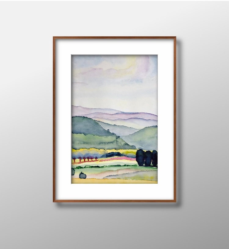 Original watercolor painting Neutral Green Landscape Minimal Etsy