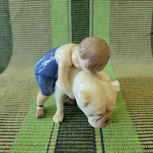 Vintage Bing & Grondahl Royal Copenhagen Boy Hugging Bulldog
