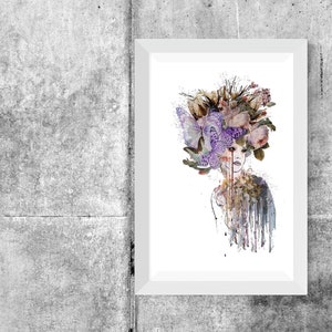 Impresión única de la figura de la mujer mariposa floral abstracta / stock de cartas gruesas premium / arte de pared abstracto / decoración de pared única / tamaño A6 / A5 / A4 / A3