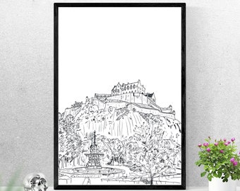 Edinburgh Castle Sketch | Premium Thick Card Stock | A6/A5/A4/A3 Size | Scotland Print | Edinburgh Line Drawing | Scotland Wall Decor