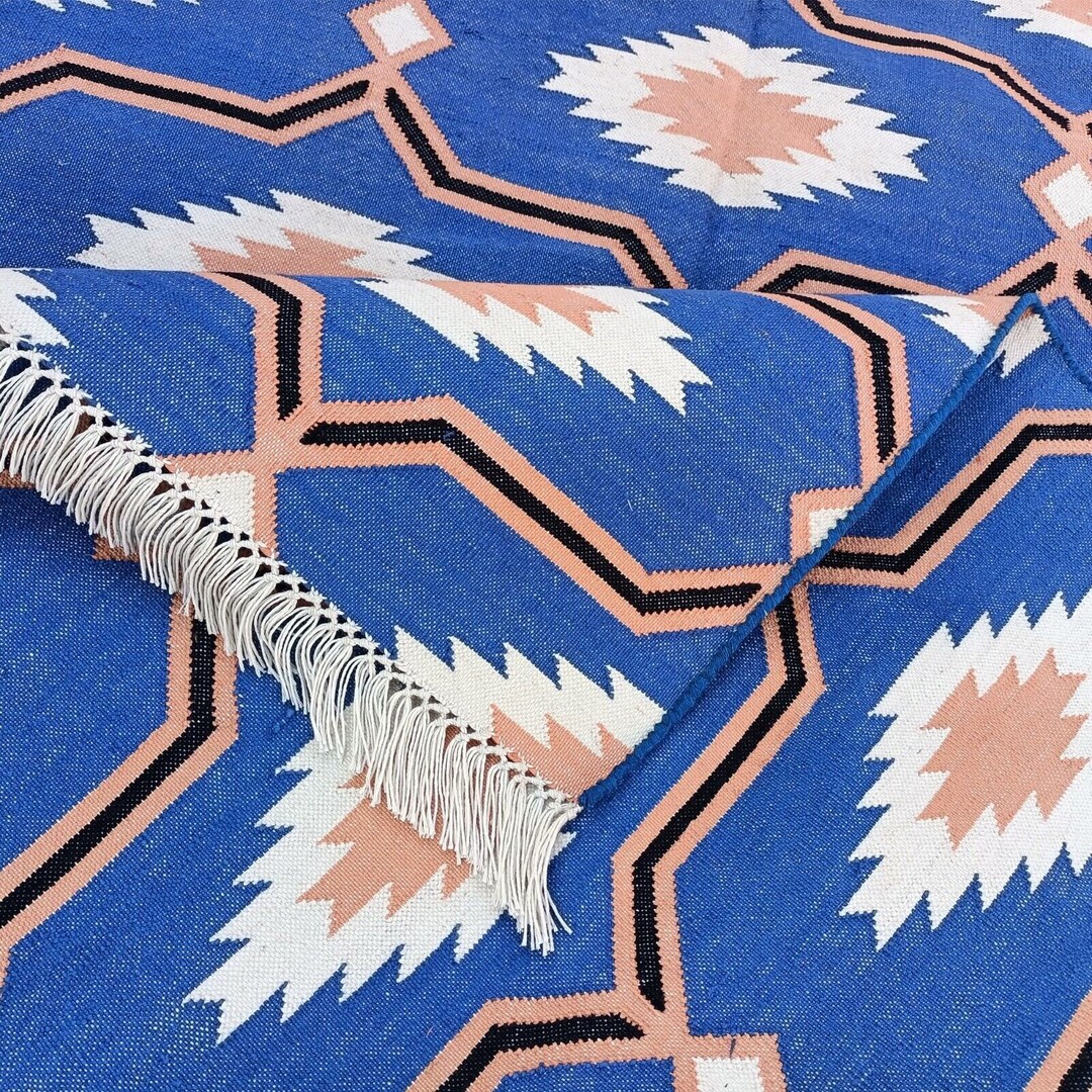 10x12 Rug White and Blue Royal Blue Rug Floor Bedroom Kilim Etsy