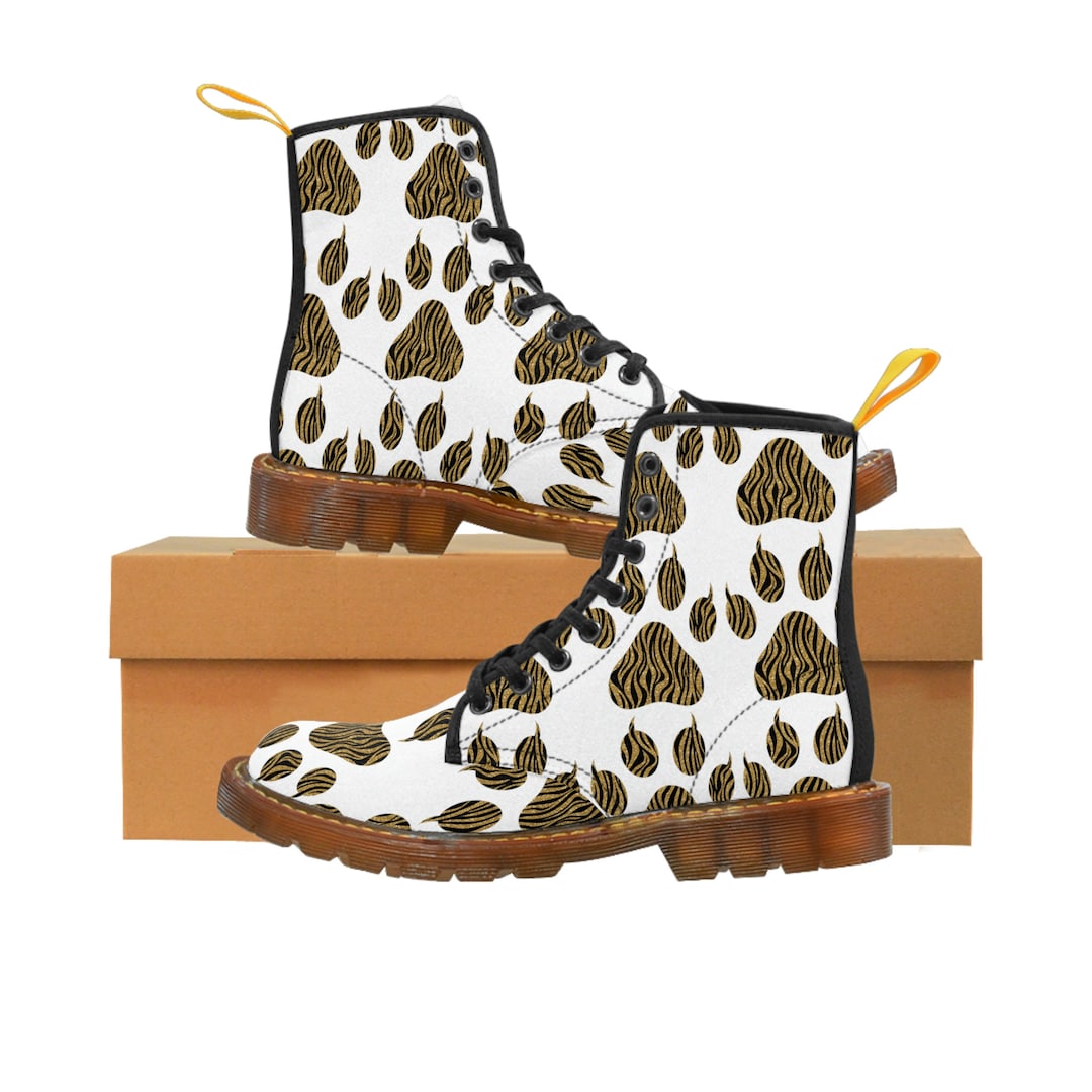 Women's Canvas Boots Animal Printing Boots Brown and Etsy