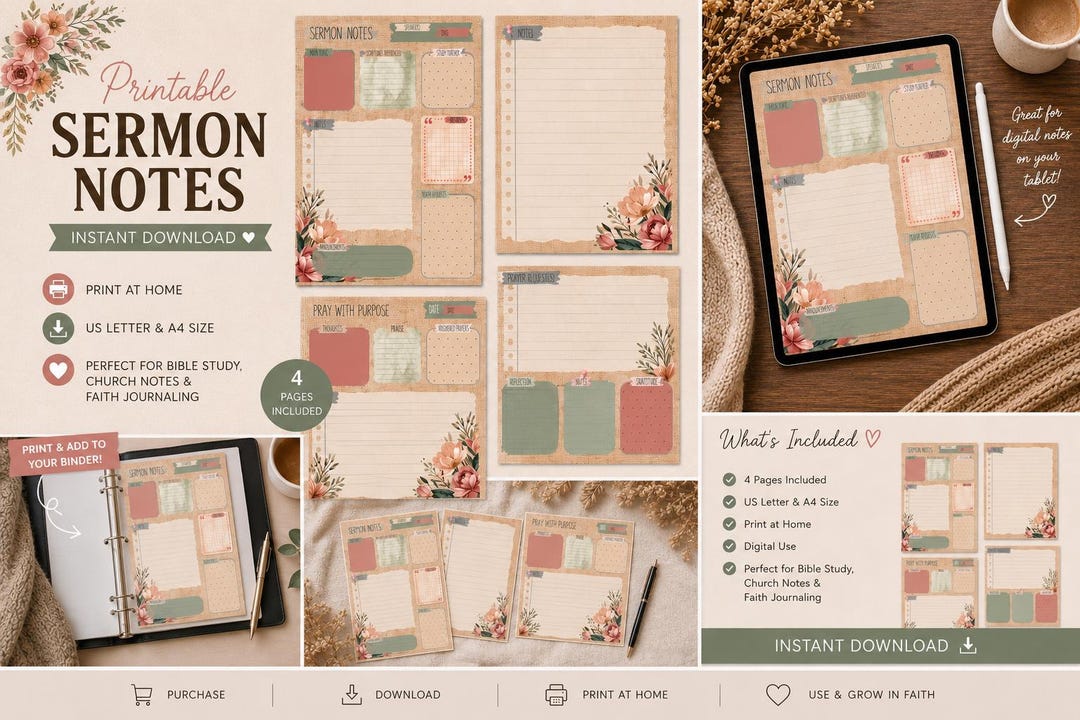 Printable Sermon Notes Bundle | Bible Study Printable | Christian ...