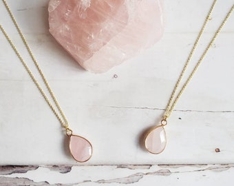 ROSE QUARTZ | 14K Gold Adjustable Cable Chain Pendant Necklace | Crystal for Universal Love, Trust, Harmony | Delicate, Minimalist Necklace