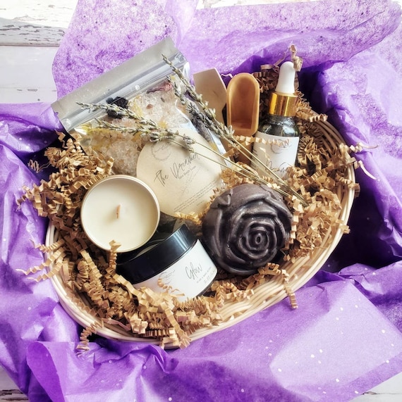 Birthday Gifts for Women,Purple Gifts Basket for Women Lavender Relaxing  Gift Set Self Care Package Get Well Soon Unique Female Gift Ideas for