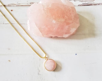 ROSE QUARTZ | 14K Gold Box Chain Pendant Necklace | Crystal Healing Intention Necklace | Love, Trust, Harmony | Delicate, Minimalist Choker