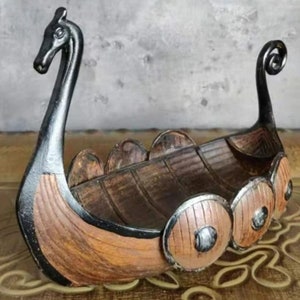 Nordic Retro Viking's Leading Ship, Dragon Viking Boat, Handmade Wooden pirate ship, Dragon Boat, Gifts, Resin Ornaments Crafts