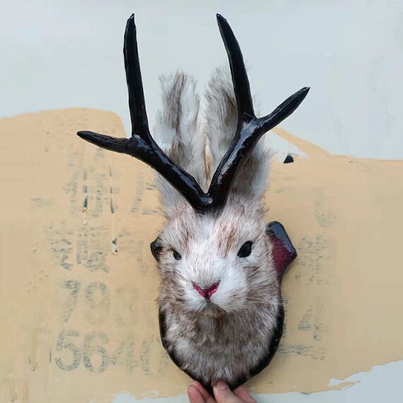 Antlers Rabbit Head Statue Home Decoration 3D Abstract Etsy