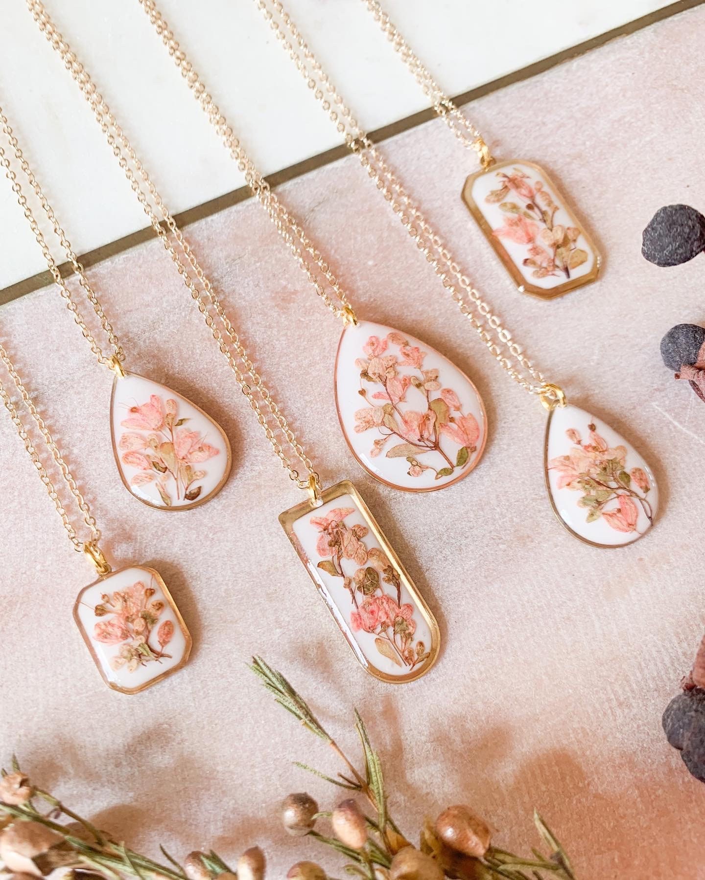 Pressed Flower Resin Necklace On A Gold Plated Chain