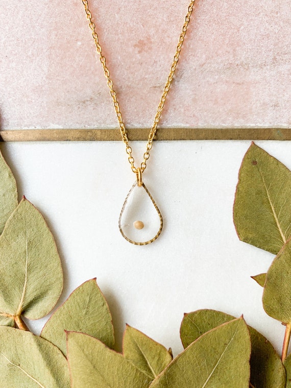 Mustard Seed Pendant Necklace Gold Plated Chain Botanical