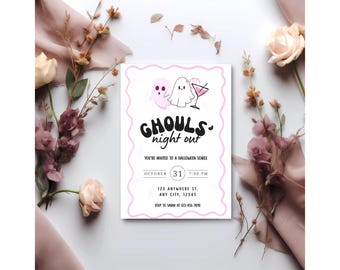 Pink Ghost Halloween Invitation | Ghouls Night Out Canva Template