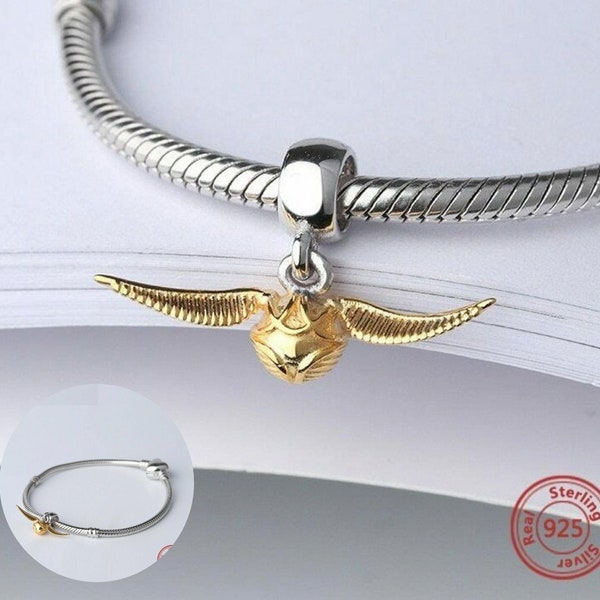 Authentic BOLENVI Harry Potter Golden Snitch 925 Sterling Silver Pendant Bead Charm Fits Pandora, European Charms Bracelet & Necklace DIY