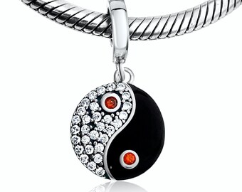 Crystallized Yin Yang Balance 925 Sterling Silver Pendant Charm Bead Gift Fits Pandora, European Charm Bracelets & Necklaces