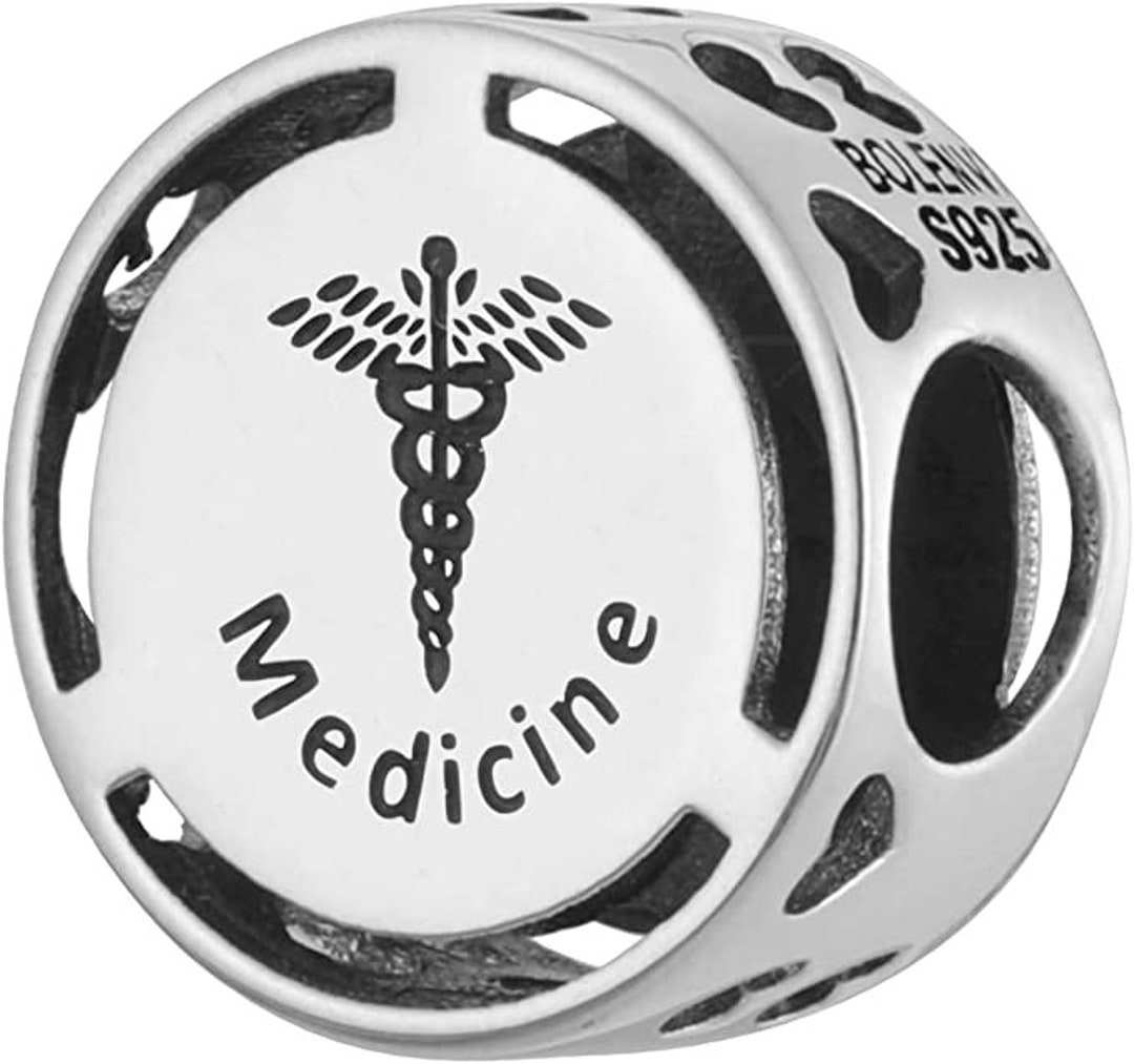 Medicine Caduceus Doctor RN EMT Careers 925 Sterling Silver Charm