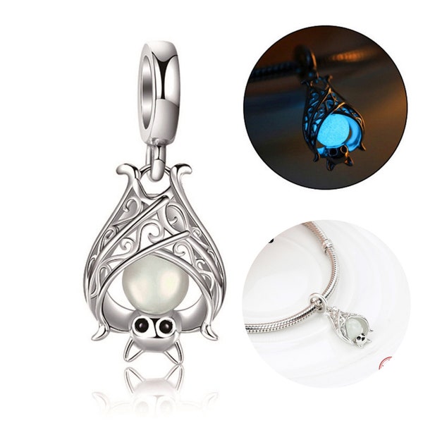 Authentic BOLENVI Glow in The Dark Bat Luminous 925 Sterling Silver Bead Charm Fits Pandora, European Charms Bracelet & Necklace DIY