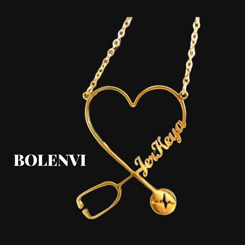 Customized Name Word Custom Stethoscope Heart Necklace Etsy