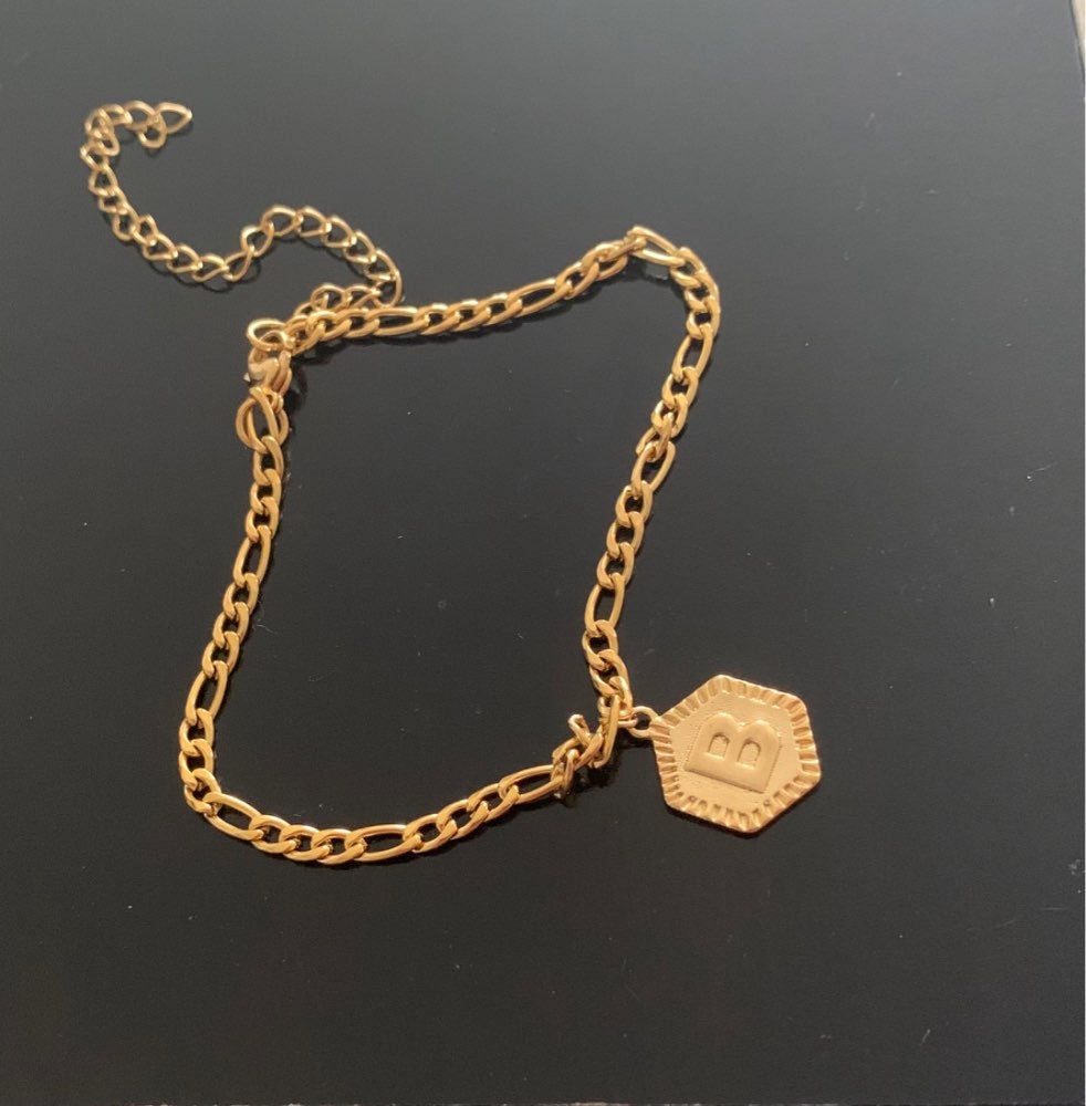 Custom Gold Letter A-Z Initial Name Alphabet Anklet Hexagon | Etsy