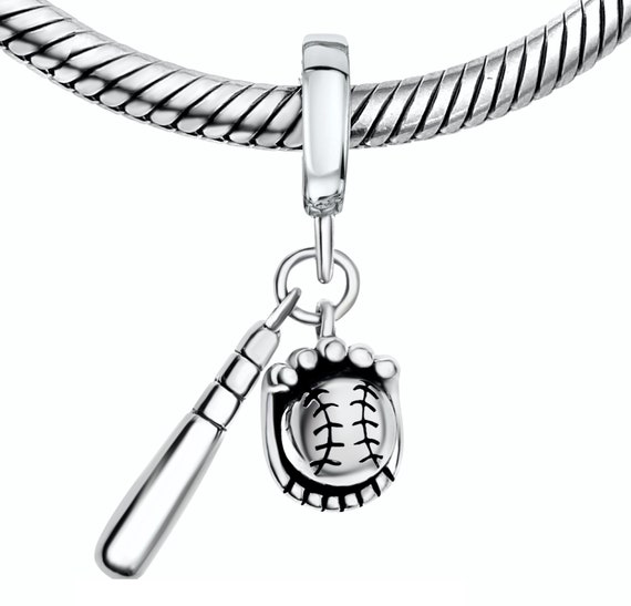 Sterling Silver Antiqued Baseball Glove and Bat Charm on an Adjustable Chain Necklace Sterling Silver Antiqued Baseball Glove and Bat Charm on an Adjustable Chain Necklace