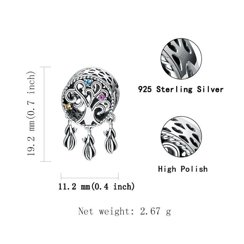 Authentic BOLENVI Tree of Life CZ Dreamcatcher 925 Sterling Silver Pendant Bead Charm Fits Pandora European Charms Bracelet /& Necklace DIY