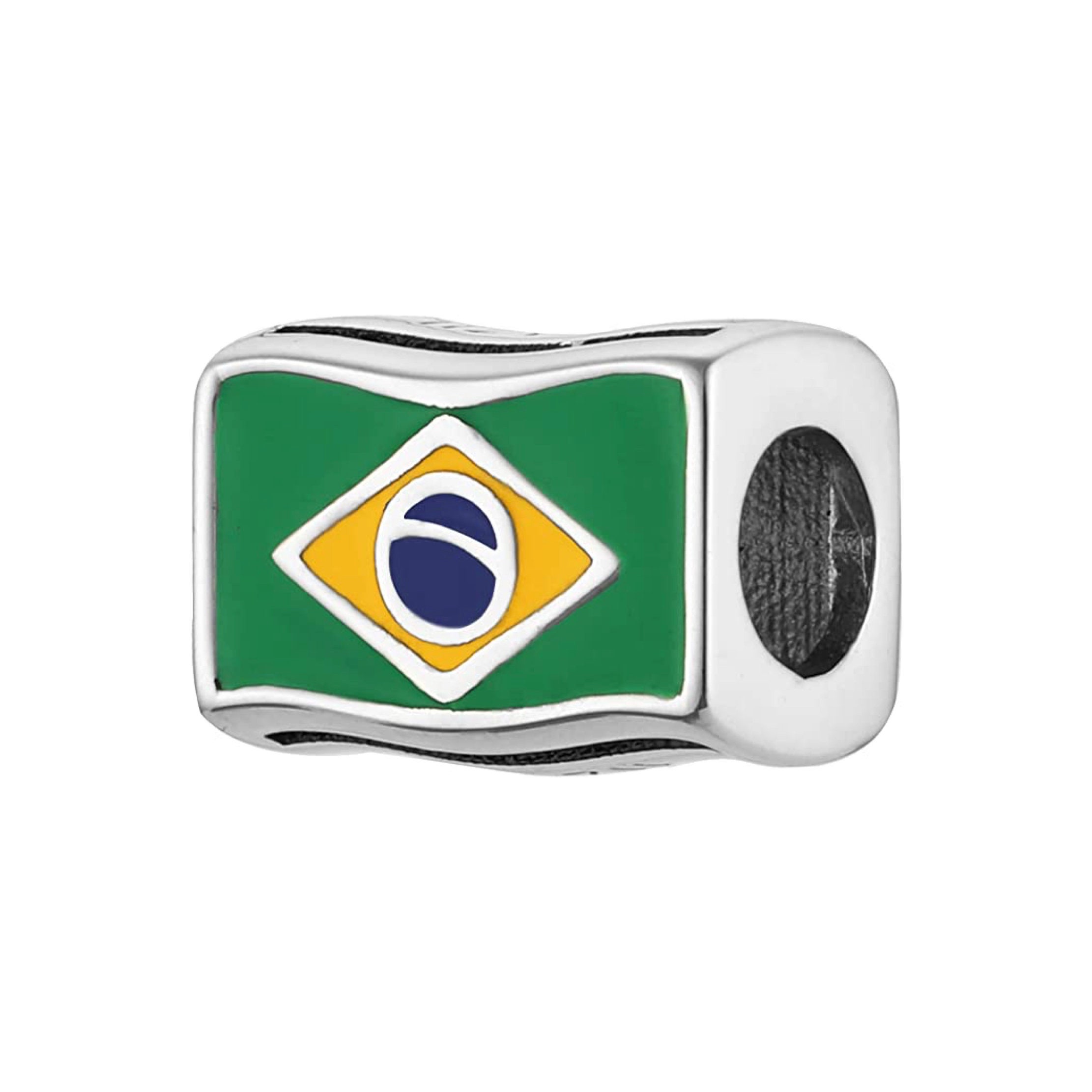 Brazil Flags Travel Country 925 Sterling Silver Charm Pendant Bead