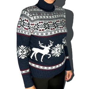 Personalized Wool Christmas Sweater for Women, Wool Knitted Ugly Christmas High Collar, Xmas Sweater, Custom Embroidery Knit Sweater