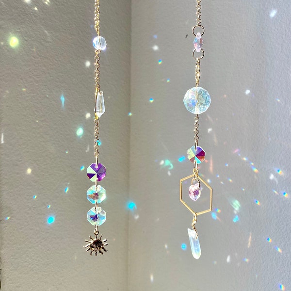 Crystal Suncatcher | Gemstone Sun Catcher | Rainbow Prism | Gold Window Hanging Charm