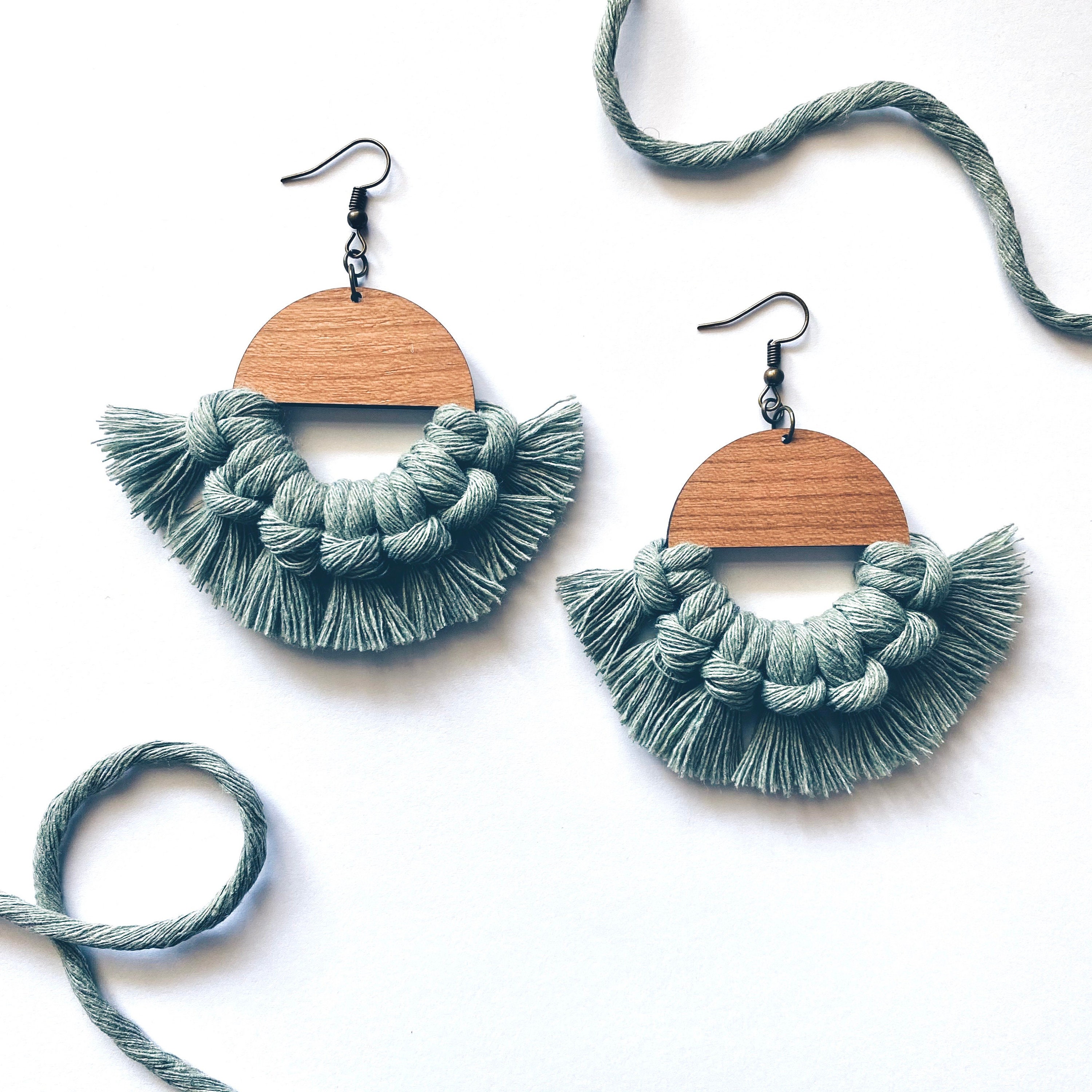 Macrame Earrings Wooden Macrame Earrings Fringe Earrings Etsy