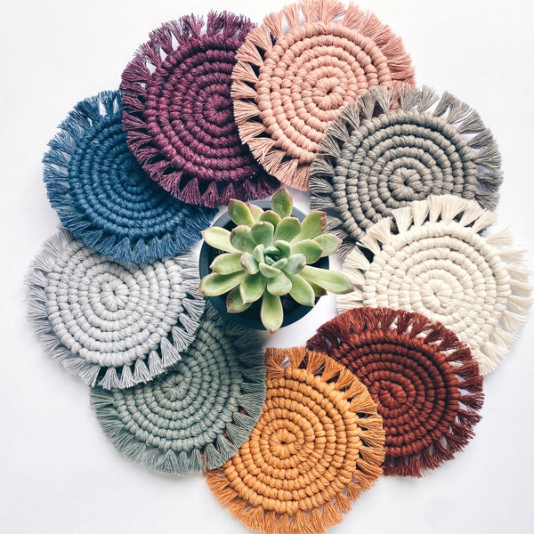 100% Cotton Macrame Coasters, Boho Mug Rug, Plant Trivet, Bohemian Decor