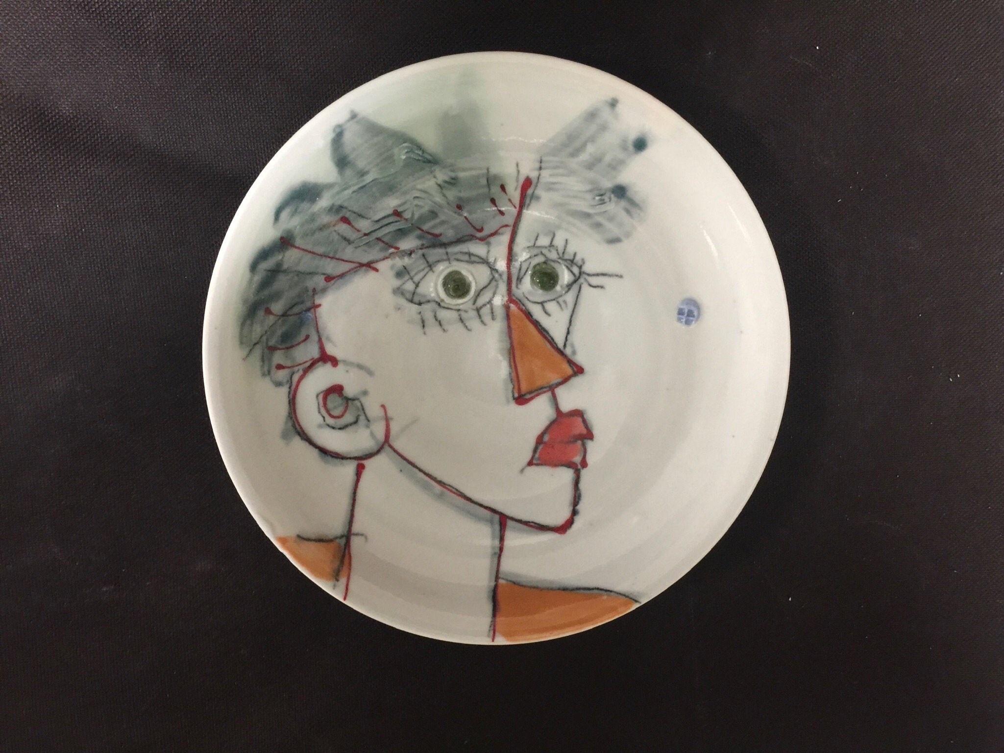 A Porcelain Plate With a Face Drawing. Etsy