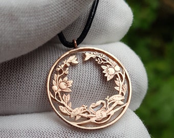 Couronne de fleurs - Pendentif fait main avec une pièce de bronze de 2 1/2 cent - Pays-Bas, Europe