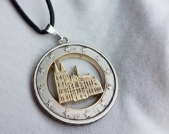 Cathédrale de Cologne - Pendentif fait à la main à partir d’une pièce de 2 euros - Europe, Allemagne